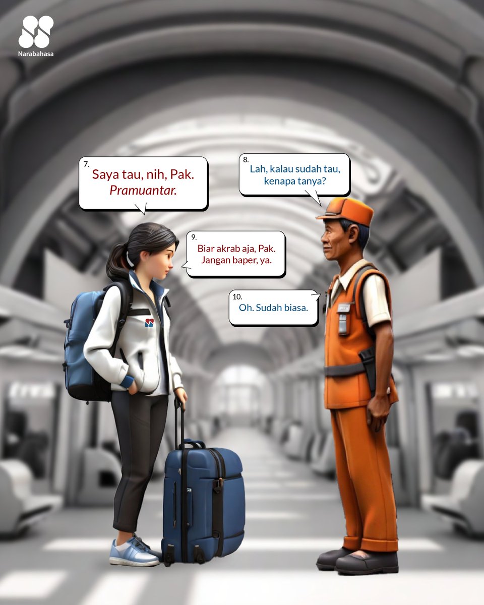 narabahasa's tweet photo. Apakah Kerabat Nara mempunyai pengalaman menarik saat menggunakan jasa pramuantar? Ceritakan di komentar, yuk! 😉
#sinonim #narabahasa https://t.co/Gf7izzFWOJ