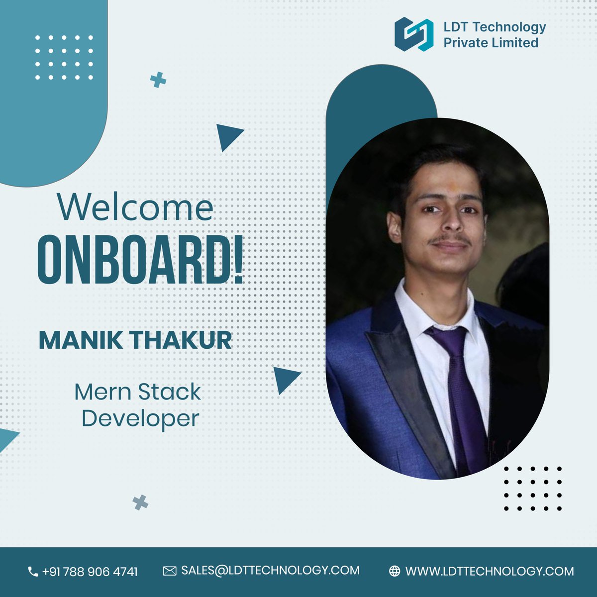 LDTTechPvtLtd's tweet image. Introducing Manik Thakur, the newest talent to join our team! Let&apos;s make great strides towards fresh ideas, success &amp;amp; growth together!🚀

#newjoining #mernstackdeveloper #welcomeonboard #welcometotheteam #welcome #teamexpansion #corporate #worklife #office #ldttechnology