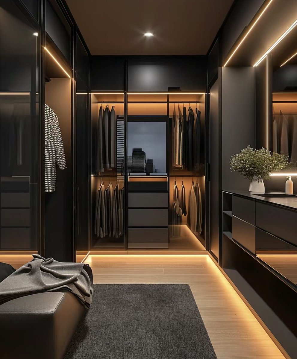 Emilylighting88's tweet photo. With the combination of cabinets and strip lights, an impressive high-end lighting effect is created in the wardrobe.#cobstriplight #ledstriplight https://t.co/reVgGaGRRy