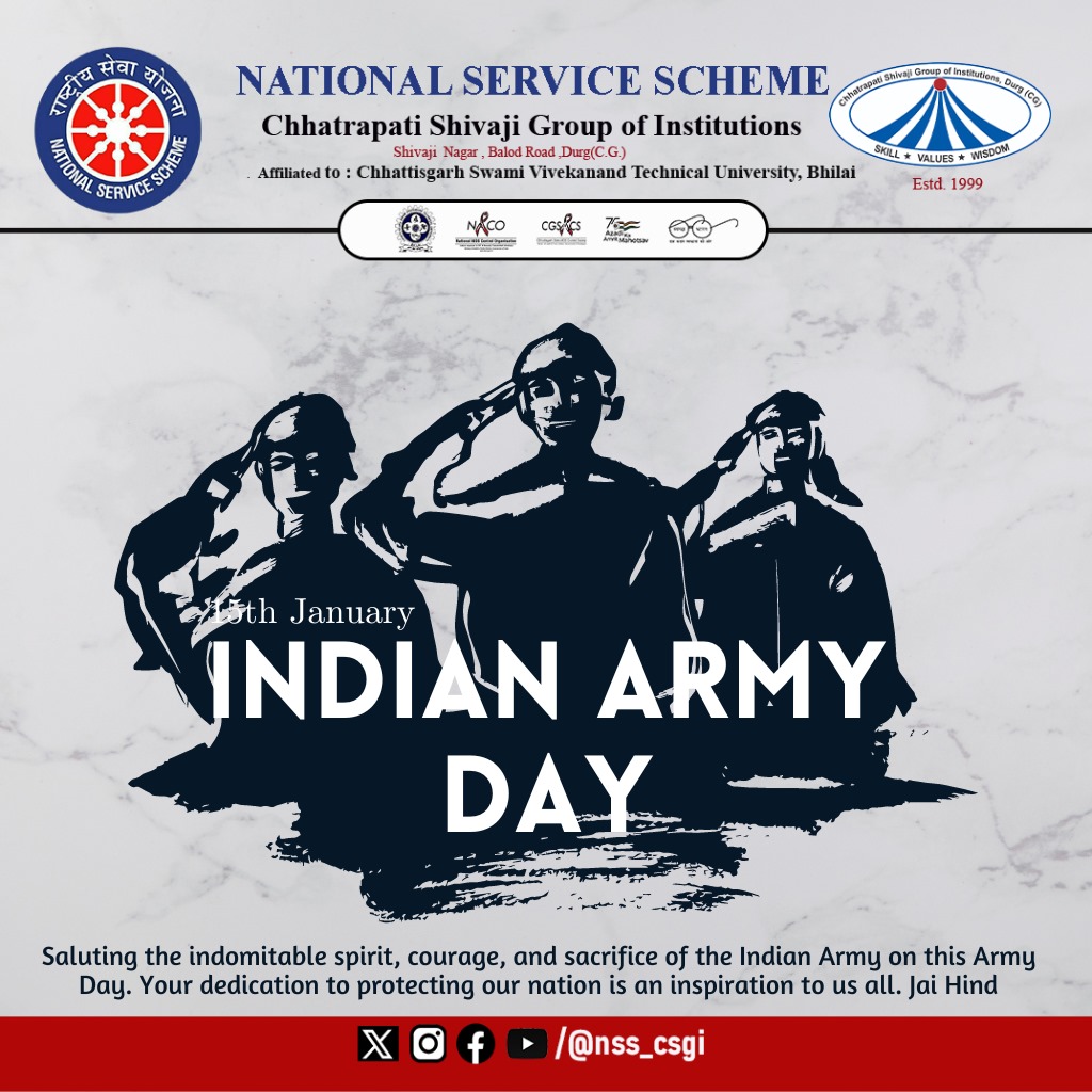 CsitNss's tweet photo. Jai Hind🇮🇳
Saluting the brave hearts of the Indian Army on their courage echoes in every step, defending our nation with unwavering determination. Grateful for their sacrifices and commitment to safeguarding our borders.🪖
#IndianArmyDay #SaluteToSoldiers https://t.co/qcL8My2tGC