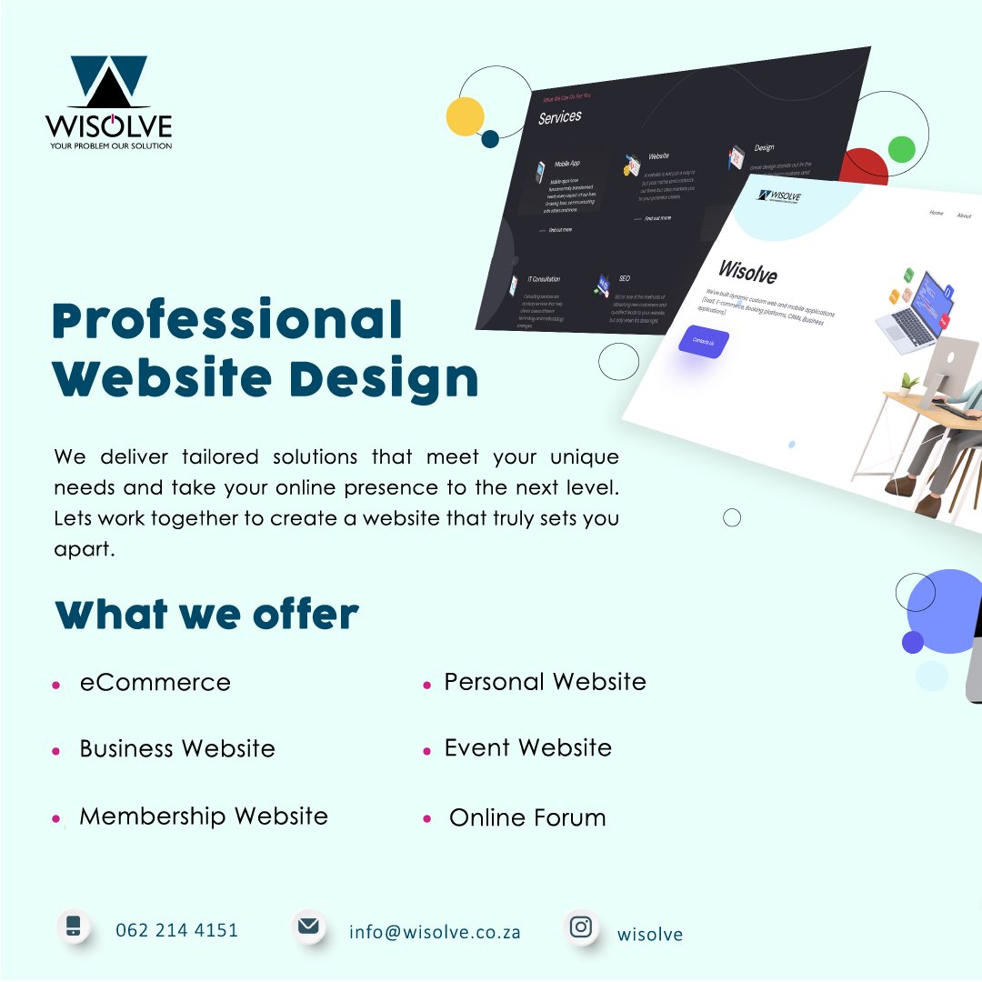 Wisolve_pty_ltd's tweet photo. Transform your online presence with our professional website design services. 🚀Let's collaborate to create a website that stands out! 💻

#Website #WordPress #SouthAfrican #businessowner #branding #NewYearNewYou https://t.co/gqkxtSm5YA