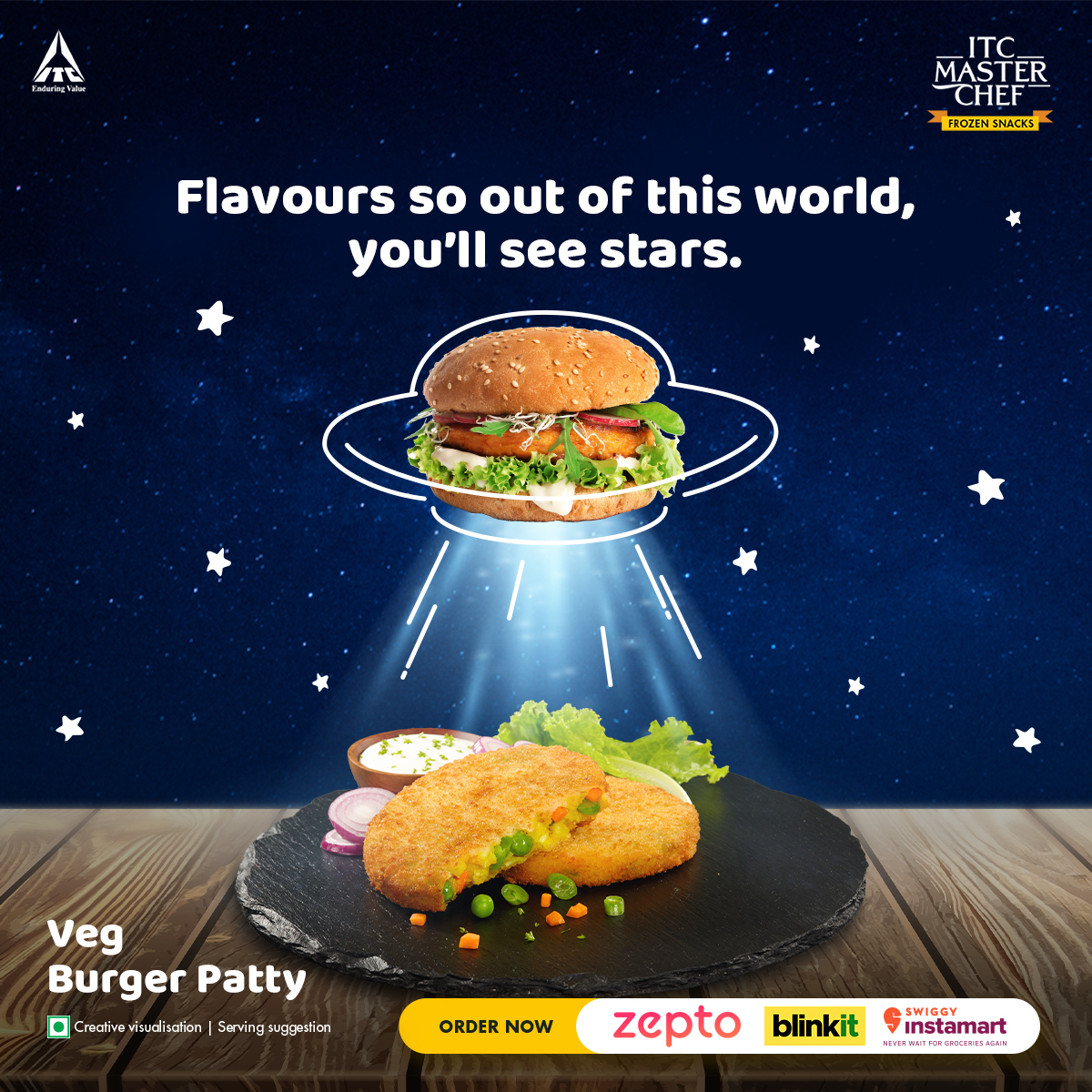 ITCMasterChef's tweet image. Get ready for close encounters with the tasty kind by trying ITC Master Chef’s Veg Burger Patty. Order now.

#ITCMasterChef #ITC #YummyFood #EasyToCook #Snacks #FoodLovers
#GoodMoodFood #Monday #mondaymood #mondayvibes #mondayfunday #AbKoiBhiChef