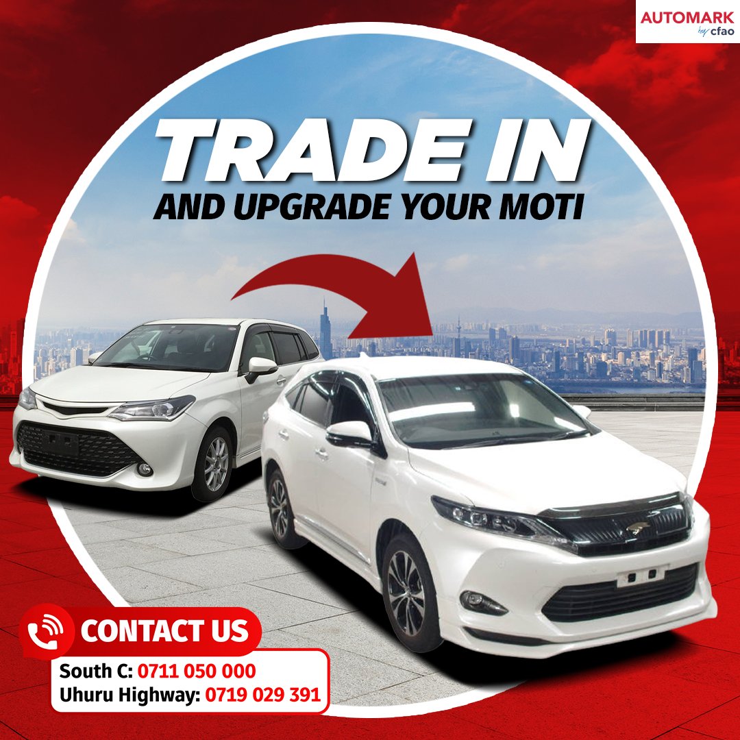 AutomarkCFAOKE's tweet photo. Upgrade to your dream car by trading in your current vehicle! Explore your options by visiting our showroom, or call us at 0711 050 000 or 0719 029 391 to schedule a test drive today.
#ItsTimeToSwitchUp #AutomarkbyCFAOMotors https://t.co/2ikTDEBhXB