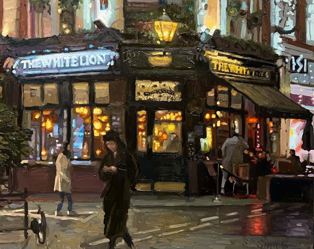 StevenPSmith37's tweet photo. The White Lion, Covent Garden, London. Oil on 20”x16” gessobord, based on a 12”x10” Plein air painting. https://t.co/wlbXF4iY0G