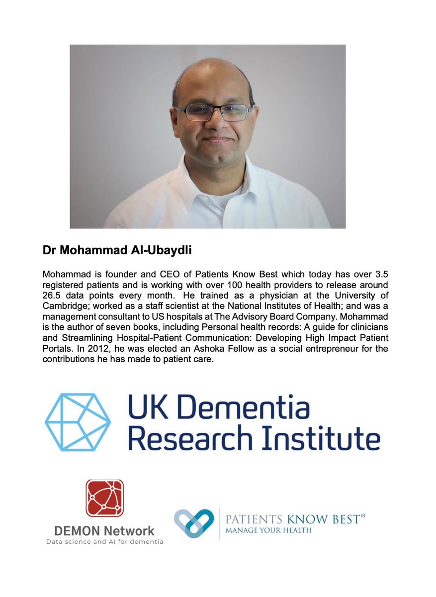 Join us at @DEMONNetworkUK 's Drug Discovery and Trial Optimisation working group for a special event this month featuring Dr. Mohammad Al-Ubaydli (@idiopathic), Founder & CEO of Patients Know Best (@patientsco). 🏥📊 Mark your calendars for January 22nd at 11 am 🇬🇧 - we'll be…