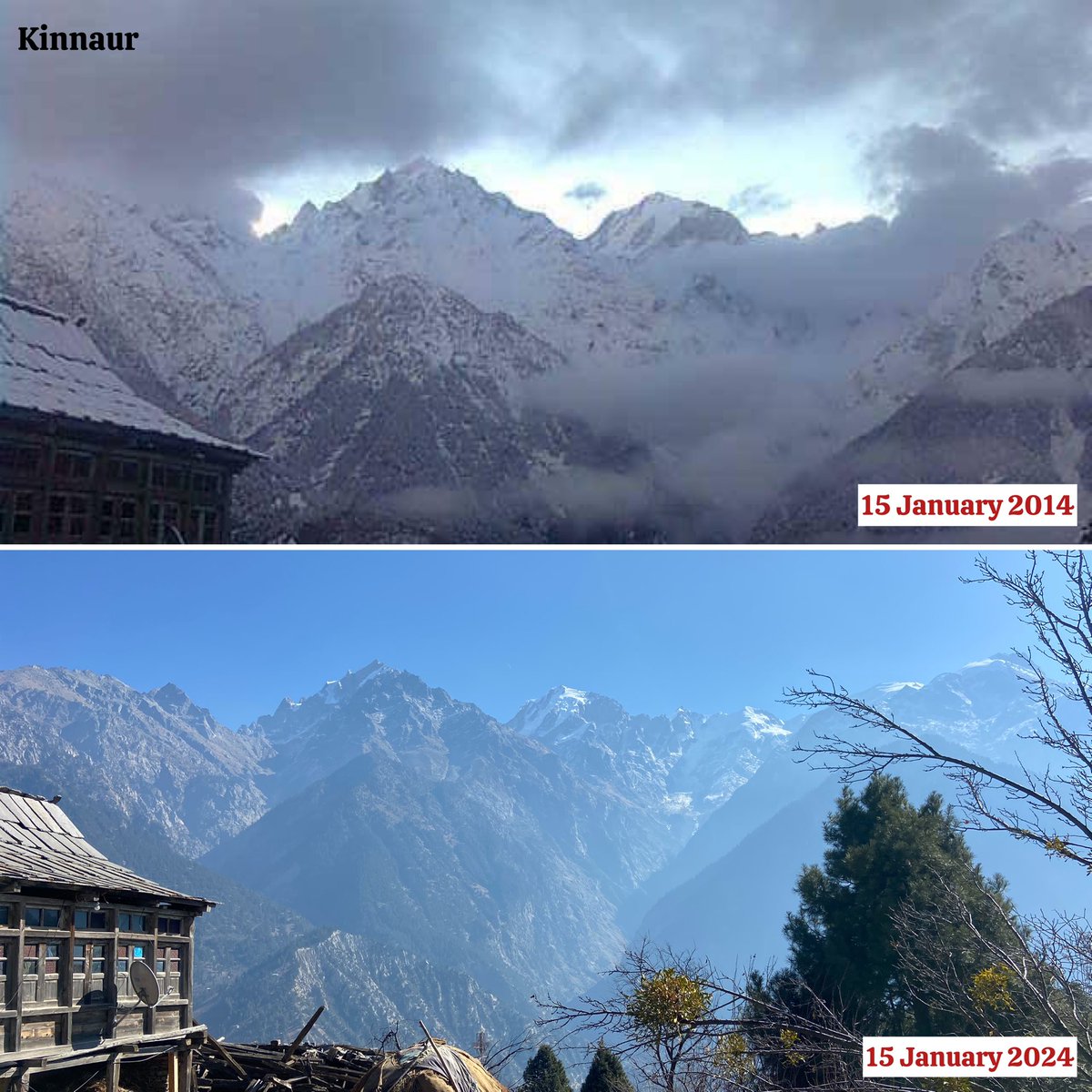 kyang_himalaya's tweet photo. Sharing a series of pictures - a true sign of climate change. The absence of snowfall directly impacts the livelihoods of people in the mountains. 
.
The combination of no snowfall and rising temperatures affects groundwater, leading to reduced river water levels
#Thread https://t.co/EdkrrIt46h