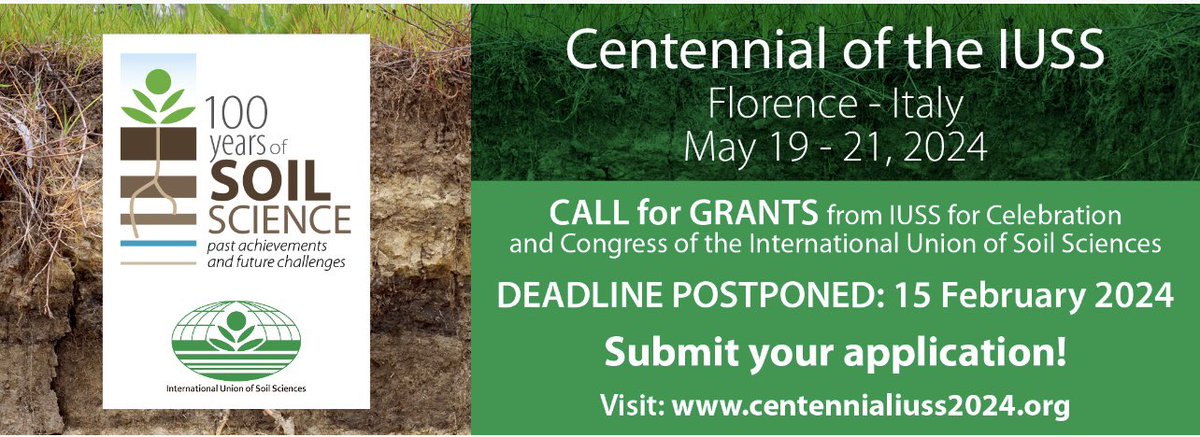 IUSS_ORG's tweet photo. Centennial news โผ๏ธ
Due to great demand the deadlines for the abstract call and the grant application have been postponed, do not forget to make a note! #centennialoftheiuss #abstractcall #callforgrants #newdeadline #insoilwestrust #iuss https://t.co/szcvJFyZa2