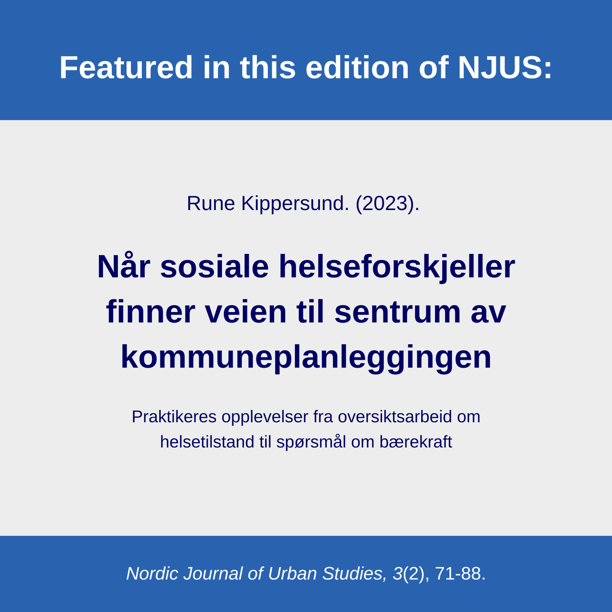 Hva tenker praktikere om koblingen mellom  folkehelsearbeid og kommuneplanlegging? Og hvordan opplever de å arbeide i krysningen mellom de to? Det kan du lese mer om her👉idunn.no/doi/10.18261/n…