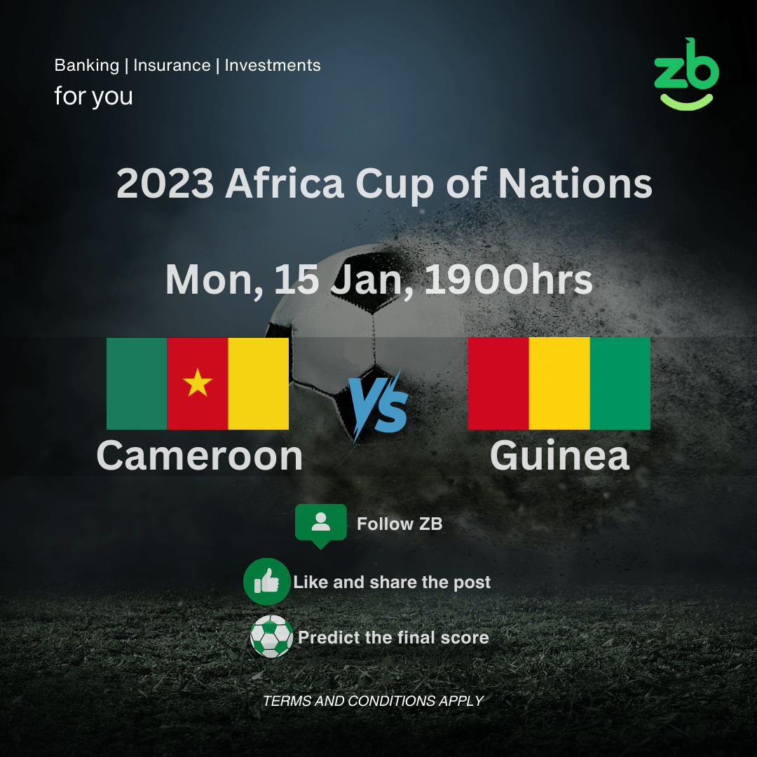 Correctly predict the final score for Cameroon VS Guinea  before kick-off at 1900 hrs &amp; stand a chance to win some incredible prizes

The submission deadline is before the kick-off time. The winners will be chosen randomly and announced after the Match.

#zbforyou #Afcon2023