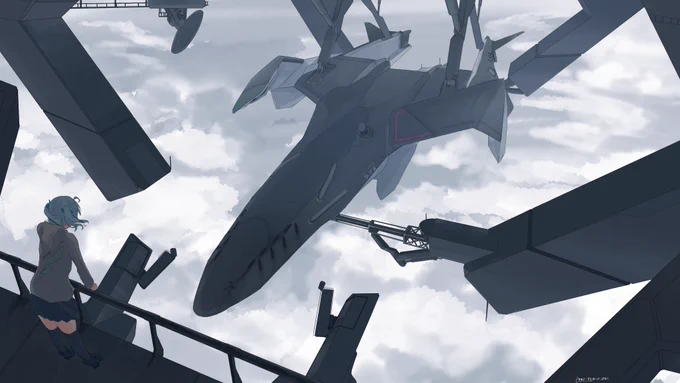 再掲載!M004さんと空中ドックに停泊する空間戦闘駆逐艦 #宇宙戦艦  #架空兵器  #うちの子  #オリジナル