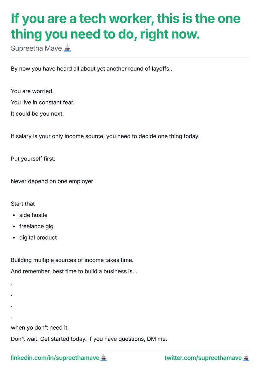 SupreethaMave's tweet photo. In tech and worried about job security? Read this @ship30for30 https://t.co/xIJNObaNhh
