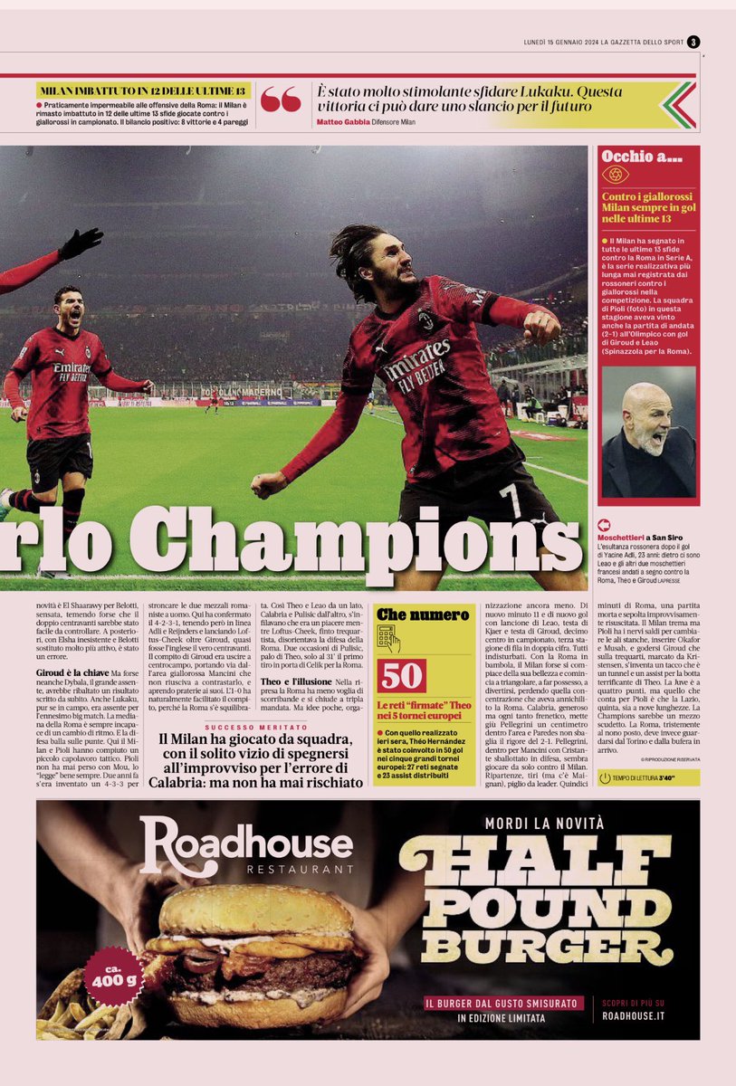 Le notizie sul nostro #Milan #MilanRoma #Mourinho #PioliOut #Adli #THEO #oliviergiroud #gazzettadellosport #gds 1/2  #ForzaMilan