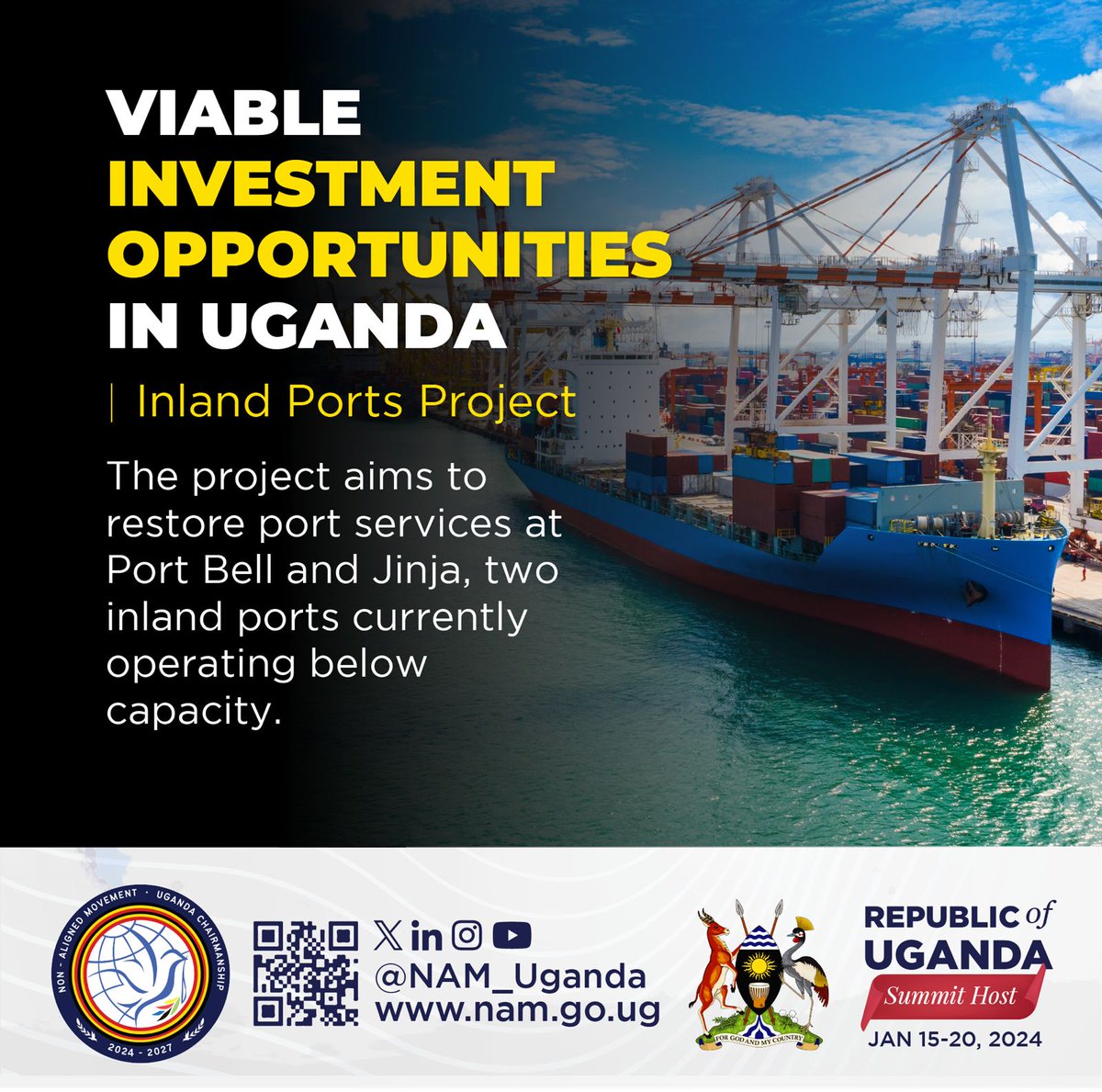 Unlock viable investment opportunities in Uganda through the Inland Ports Project. This initiative not only enhances transportation efficiency but also presents lucrative prospects for investors looking to contribute to Uganda's economic growth | #NAMSummitUg2024