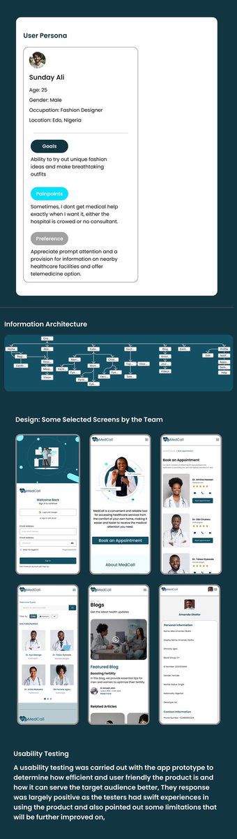 EfeAiyanyor's tweet photo. Day 17 of #30daysdesignchallenge #casestudydesign
A while back a group of amazing designers including myself designed MEDCALL for the project phase at Kodecamp 3.0. So I decided to do a case study on it for this task💪🏽💪🏽

#kodecamp
#kodecamp30dayschallenge
#kodehauz https://t.co/rNaTpKMJoC