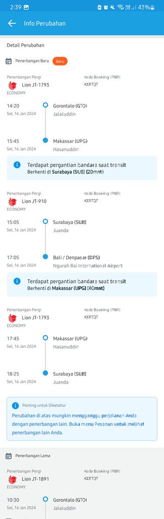 Liekingz's tweet photo. Kepada Yth, @traveloka @lionairgroup 
Mohon jika mereschedule tiket yang keberangkatan sudah dekat bisa mereschedule dengan benar. Saya diberi jadwal yang lompat, mungkinkah pesawat SBY - DPS lebih dulu dari UPG - SBY, gimana alur? 
Tolong kerjasamanya! https://t.co/peIOJBqjaF