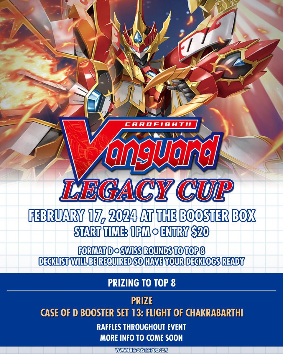 Legacy Cup <a href="/boosterboxtcg/">The Booster Box TCG</a> we got more prizing cooking but happy to team up once again. #cardfightvanguard #TCG <a href="/LegacyCFV/">LegacyCFV</a>