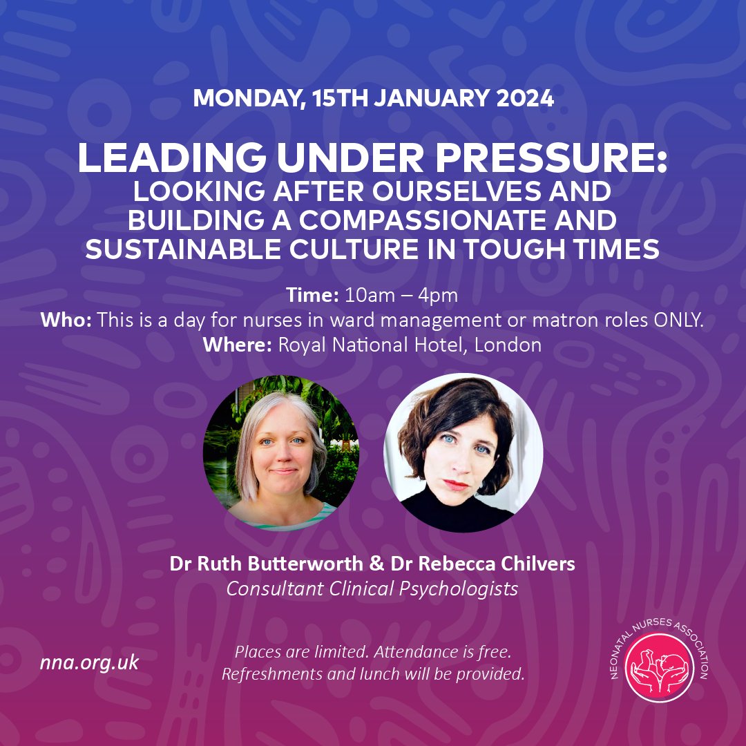 We are looking forward to welcoming those registered for the 'Leading under pressure' event today with @Neonatalpsych @REButterworth Supported by @CNOEngland @NHSEngland #supportingnurses #NNA