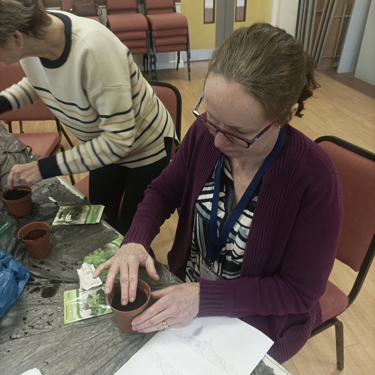 Fridays Session The Warm Space at St Helens Church. 'MY GROW MORE BURN LESS' project. representing Deane and Derby Cricket Club. Growing window sill herbs, reducing air pollution in the home. The ladies getting the hands dirty. Very therapeutic.