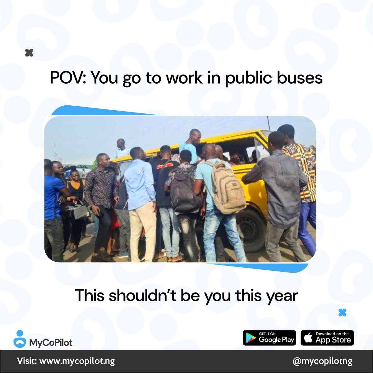 mycopilotng's tweet image. Avoid unnecessary stress going to work this year.

Move smarter with #MyCoPilot and enjoy comfortable and safer rides going to work.

Download the @mycopilotng app now from Google Play Store or the App Store and move better.

#VerifiedCoPilot #MoveSmarter
