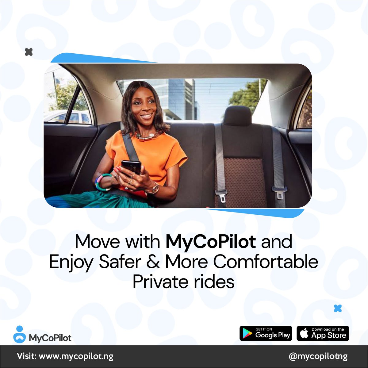 mycopilotng's tweet image. Avoid unnecessary stress going to work this year.

Move smarter with #MyCoPilot and enjoy comfortable and safer rides going to work.

Download the @mycopilotng app now from Google Play Store or the App Store and move better.

#VerifiedCoPilot #MoveSmarter