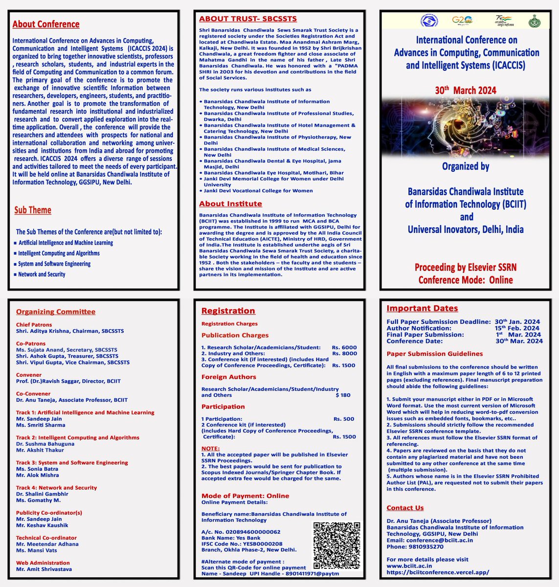 BCIIT is organizing an International Conference on Advances in Computing, Communication and intelligent System (ICACCIS-2024) in (ONLINE MODE) on 30th  March 2024. 
#internationalconference #UGC #aicte