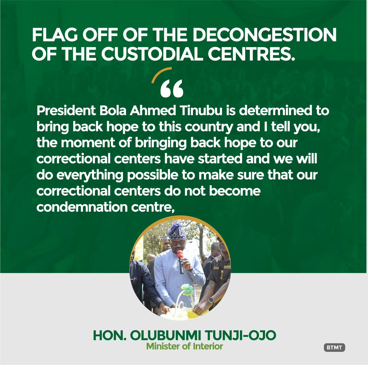 CYM2023's tweet photo. Taking advantage of the extant and available laws to put smiles on the faces of Nigerians who would otherwise remain incarcerated due to inability to pay fines.

#ImpactOfBTO
#ThankYouPBAT 
#CorrectionalCentreReform
#RenewedHopeWithBTO https://t.co/dhQBHSP6mR