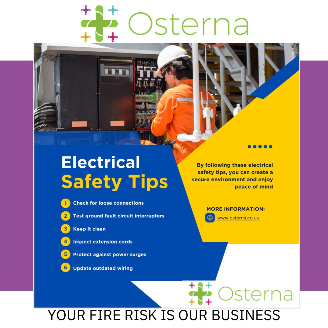 OsternaUK's tweet photo. Here are some electrical safety tips for you ⬇️ 💥

#contactus ⬇️

📞0345 002 4420
🖱️ https://t.co/nP9jVqIOCp  

#residents #propertyuk #nationwide #assesors #homesafety #annualassesments #Healthandsafety #NSI #firesafety https://t.co/hFqPIa9o6W