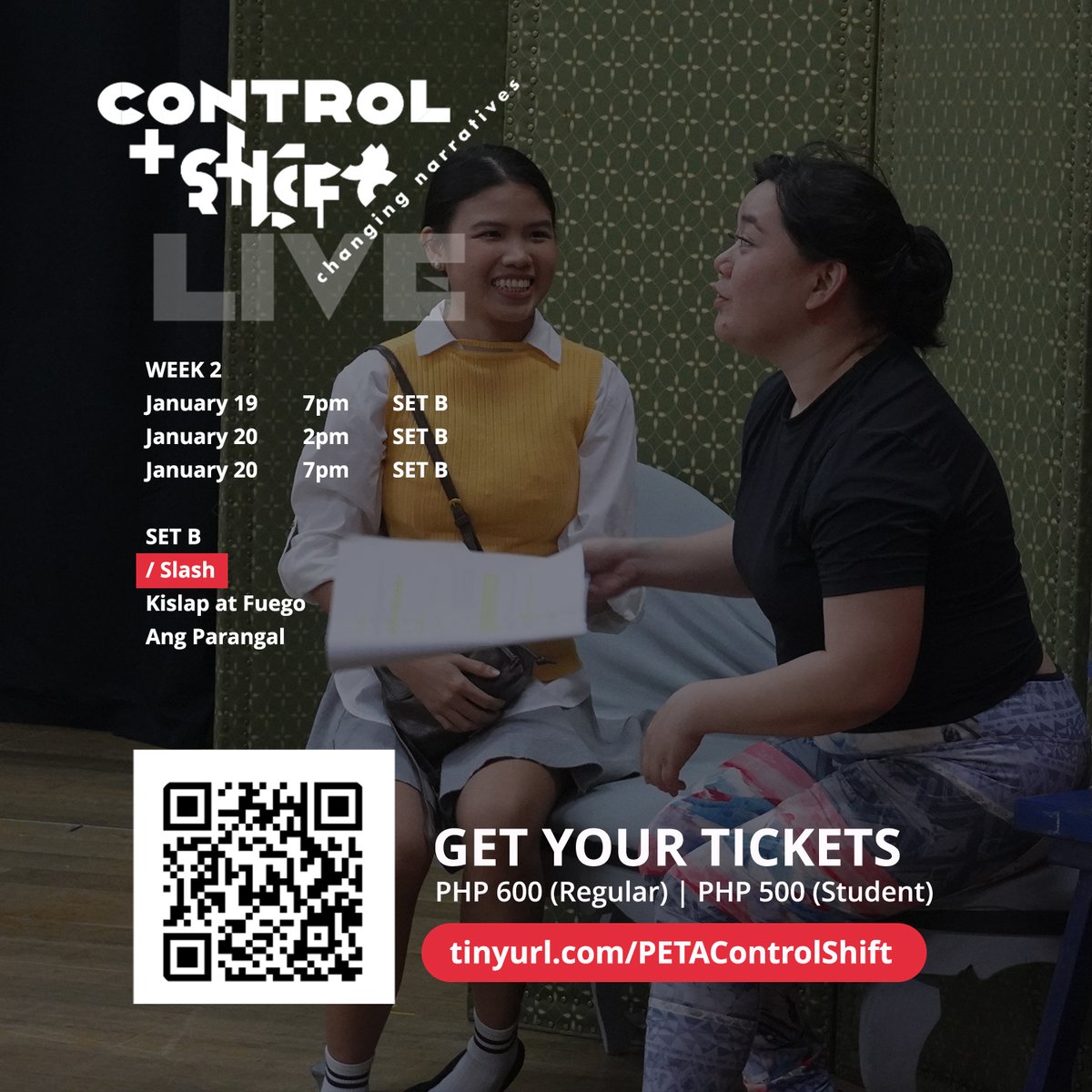 petatheater's tweet photo. "/" (Slash) is part of #PETAControlShift : #ChangingNarratives, Reclaiming and Reshaping Stories of the Filipino People, a bold collection of new theater performances that puts the spotlight on the theme of narrative change.
#TheaterforDevelopment https://t.co/iS6Hppw9lW