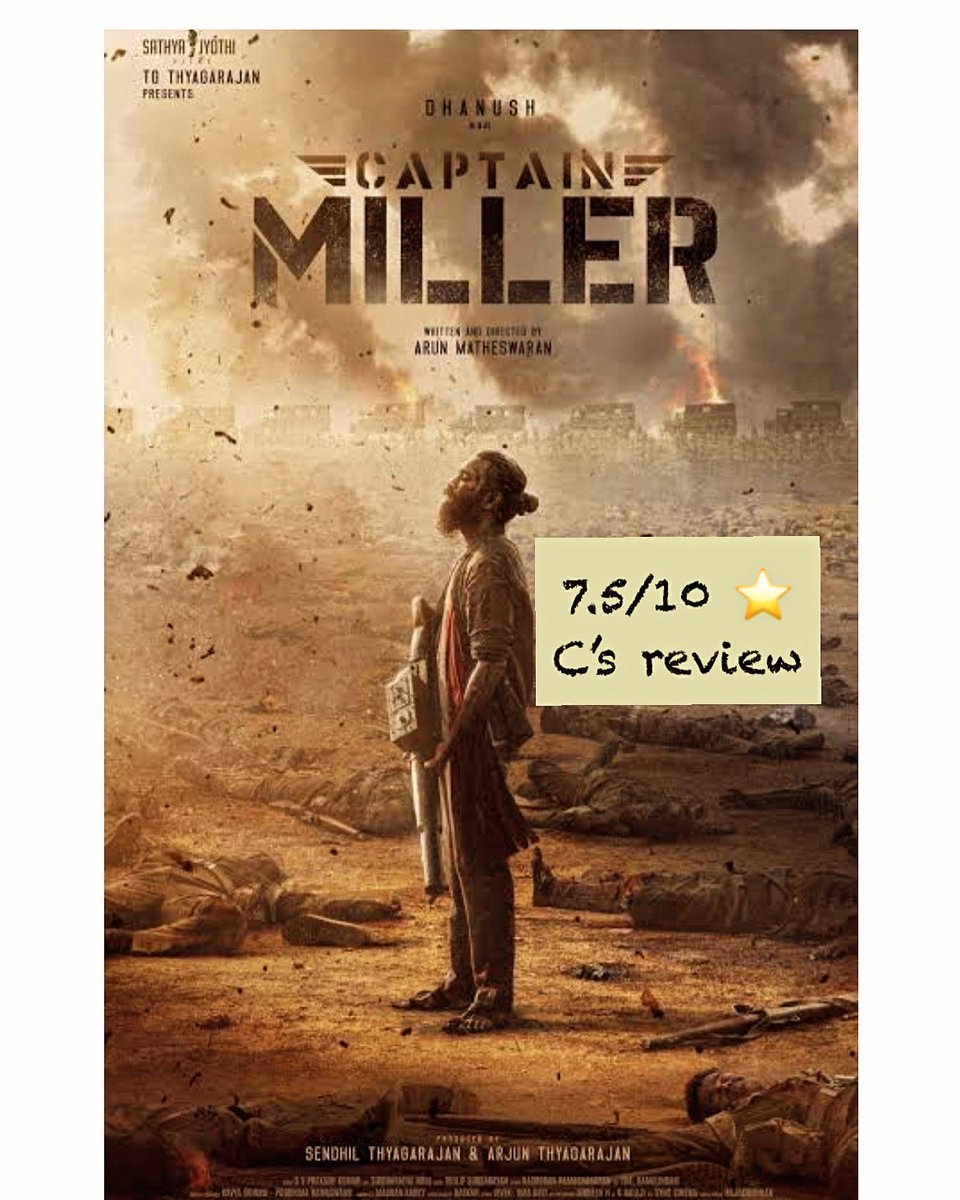 review_c's tweet photo. Captain Miller's Review:
Verdict: Movies like these draw audiences to the theatre. Dhanush's acting, cinematography, background score, and storyline keep you engaged throughout the film. The set locations and action sequences are superb. However, the biggest flaw lies in the hand https://t.co/JMuLdzdojT