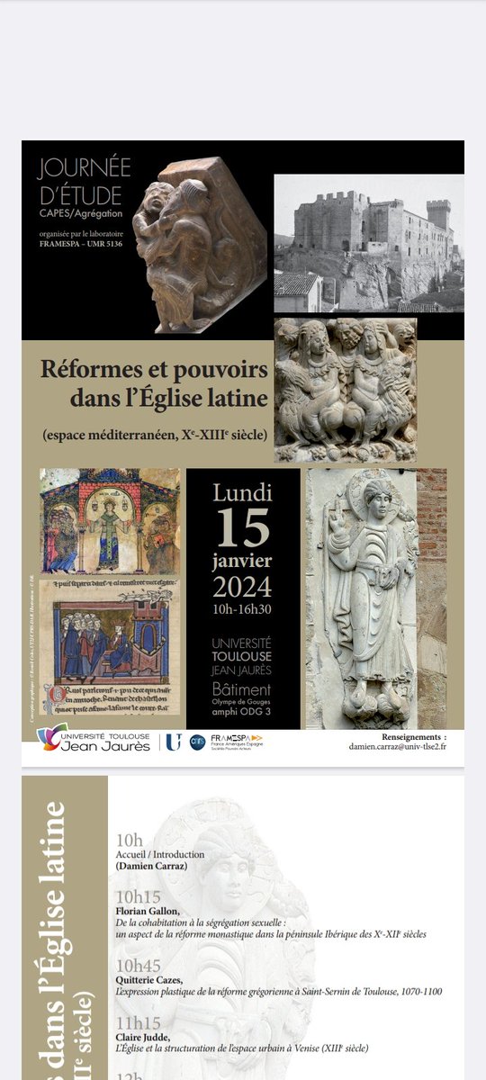 À Toulouse pour une journée d'études consacrée à "Réformes et pouvoirs dans l'Église latine médiévale" (liée à la question d'agreg). Diffusée en direct sur zoom, si ça intéresse quelqu'un je donne le lien ! (Poke <a href="/APHG_National/">APHG</a>)