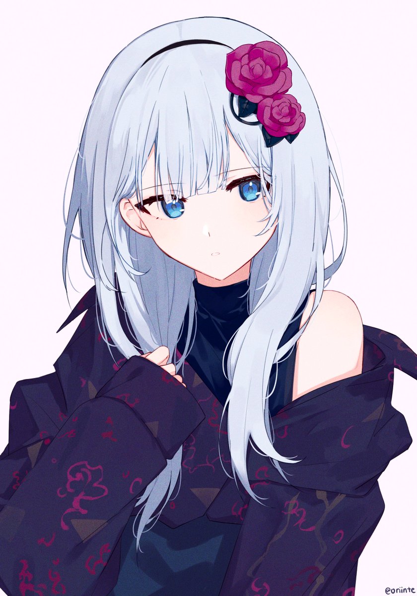 yoisaki kanade 1girl solo blue eyes flower hair ornament hair flower long hair  illustration images