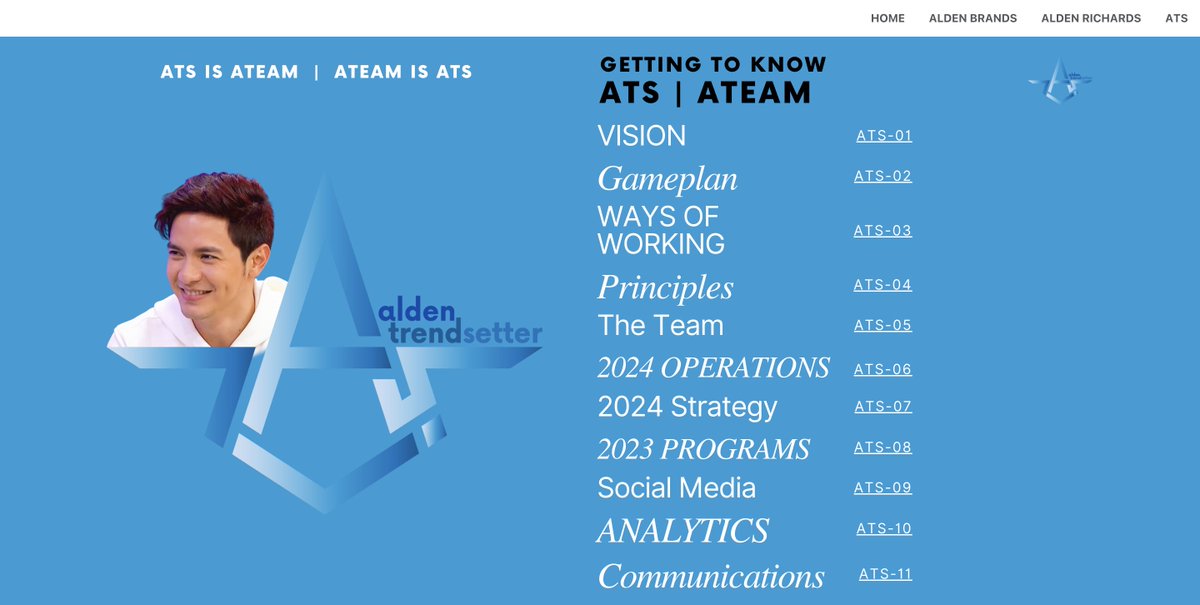 Now, let's browse through the ATS  |  ATEAM details in the ALDENRichards portal 😉

aldenrichards.my.canva.site/#ats 

Here are the contents and details published in the portal. All details have been updated to reflect our 2024 plans 😏

<a href="/aldenrichards02/">Alden Richards</a> 
#ALDENRichards 
ALL for ALDEN  |