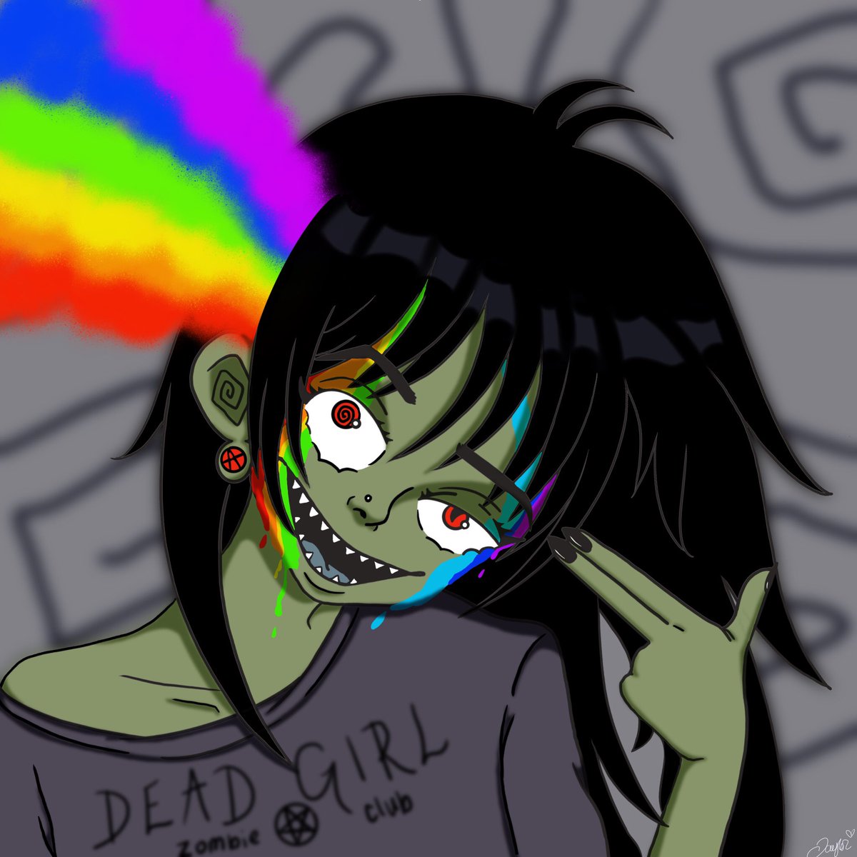 #DTIYS for <a href="/x_AshesandGhost/">⛧ 𝕊𝕡𝕠𝕠𝕜𝕪 𝕋𝕠𝕥𝕠 ☾ Moved to Bsky!</a>  I know I’m past the deadline for the prize but I still wanted to participate lol 💚💚💚 hope I did them justice 🖤