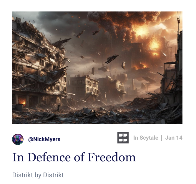 New #flashfiction episode for a new #scifi #story 

In Defence of Freedom: Distrikt by Distrikt

When an AI was put in charge of the planet Asylum's economy, no one anticipated it would employ one-third of the citizenry in a violent paramilitary wing.

nuance.xyz/scytale/4647-4…