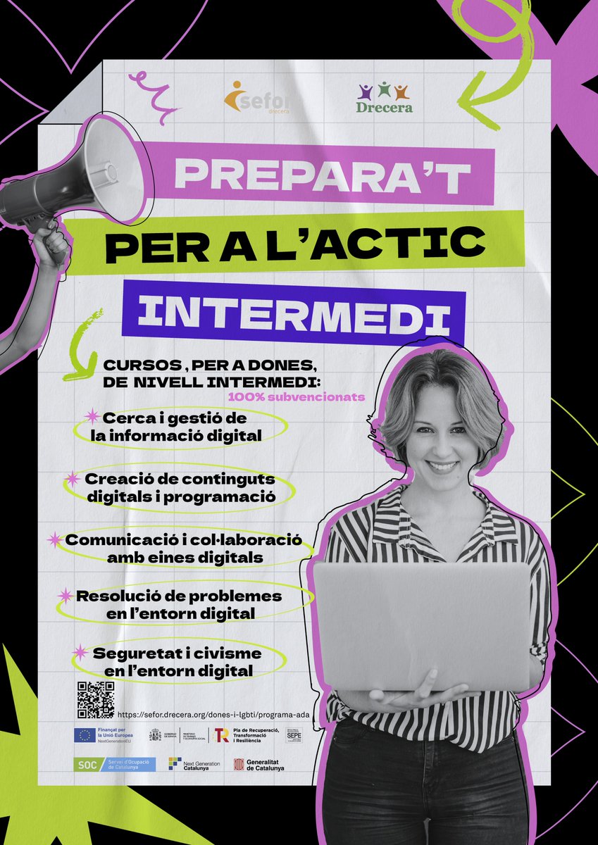 sefor_drecera's tweet photo. 📢 Si ets dona, aquesta és l'oportunitat de desplegar el teu talent i formar-te a les competències digitals que t'obriran les portes a les professions del futur! Forma part del #ProgramaADA!
Et pots inscriure a més d'un curs!
🔗Més info: https://t.co/lRKveKokqo https://t.co/hUEoDfshjj