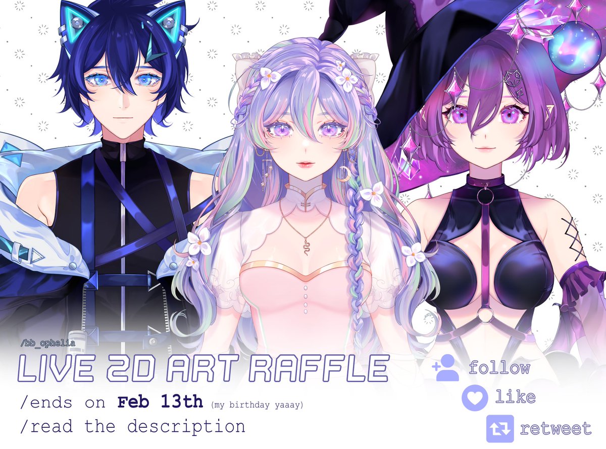 #Live2D BIRTHDAY RAFFLE (yay I'm old)🎉
To enter: 🤍+ RT+ Follow + Comment (opt.)
If you already have a model, you can gift your prize to a friend!
✨Prize: 
Live2D fullbody model art (ready-to rig)
❗️If we hit 2k follows - chibi model as 2nd prize!
GL!
#VtubersUprising #Vtuber