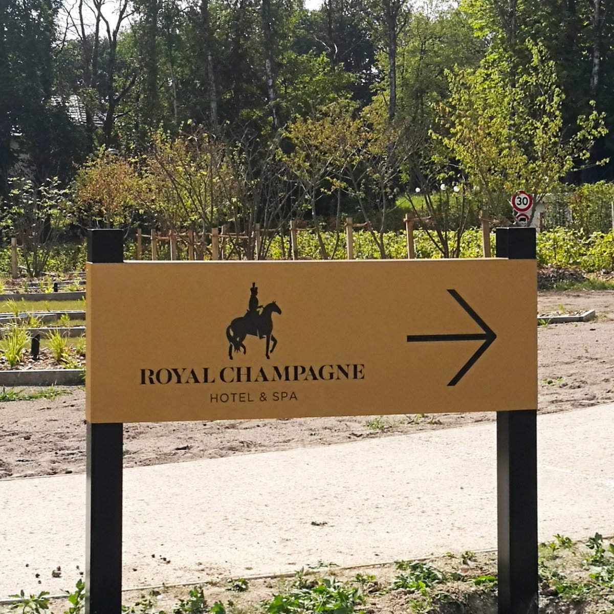 SignesIC's tweet photo. Rodeado entre viñedos, el Royal Champagne Hotel &amp; Spa está ubicado en el Valle del Marne (Francia), un destino de retiro para conectar con la naturaleza donde la señalización se integra con la elegancia que caracteriza al hotel. https://t.co/kBAfNpipfx