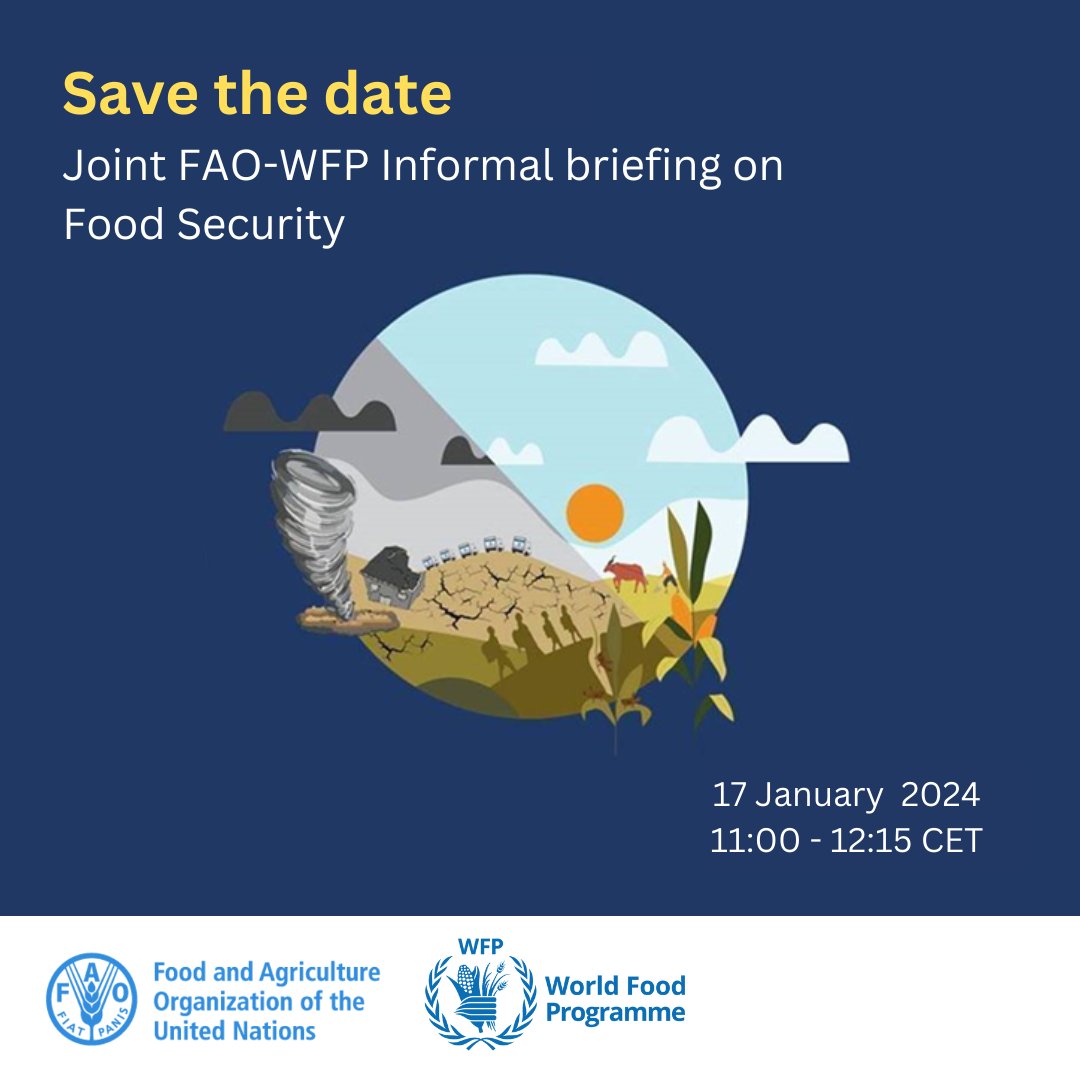 🚨Save the Date l @FAO-@WFP Informal Briefing on Food Security🥝Providing an overview on ➡️The Global Report on Internal Displacement(GRID)🌎 ➡️The interlinkages between displacement&food insecurity based on the latest report on hunger hotspots📈 💻: bit.ly/4aNngKf
