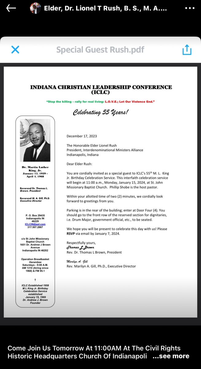 DrltRush's tweet photo. Come Join Us Tomorrow At 11:00AM At The Civil Rights Historic Headquarters Church Of Indianapolis, Indiana—The St. John Missionary Baptist Church As We Celebrate—THE DREAMER—Rev. Dr. Martin Luther King Jr.

Celebrating Rev. Dr. Martin Luther King Jr.
Indiana Christian Leadership https://t.co/i0ZadV2cSu