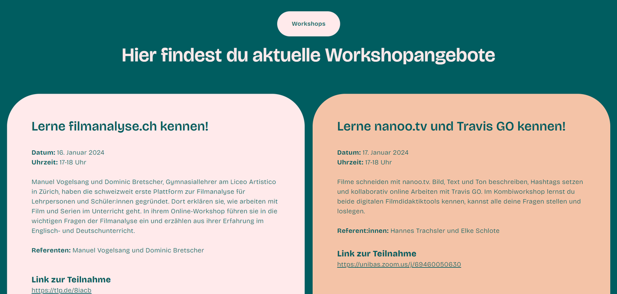 nanootv's tweet photo. Wie setze ich #Film im #Unterricht lernfördernd ein? Welche erweiterten Zugänge ermöglicht mir das Medium Film, was mir Text nicht bieten kann? Workshops für #Lehrpersonen Di. 16. u. Mi. 17. 1. 17-18h anlässlich https://t.co/8IYvMwh6qw – Eingaben bis 18. 2.24 möglich. @sofilmtage https://t.co/BSEQDs7kzM