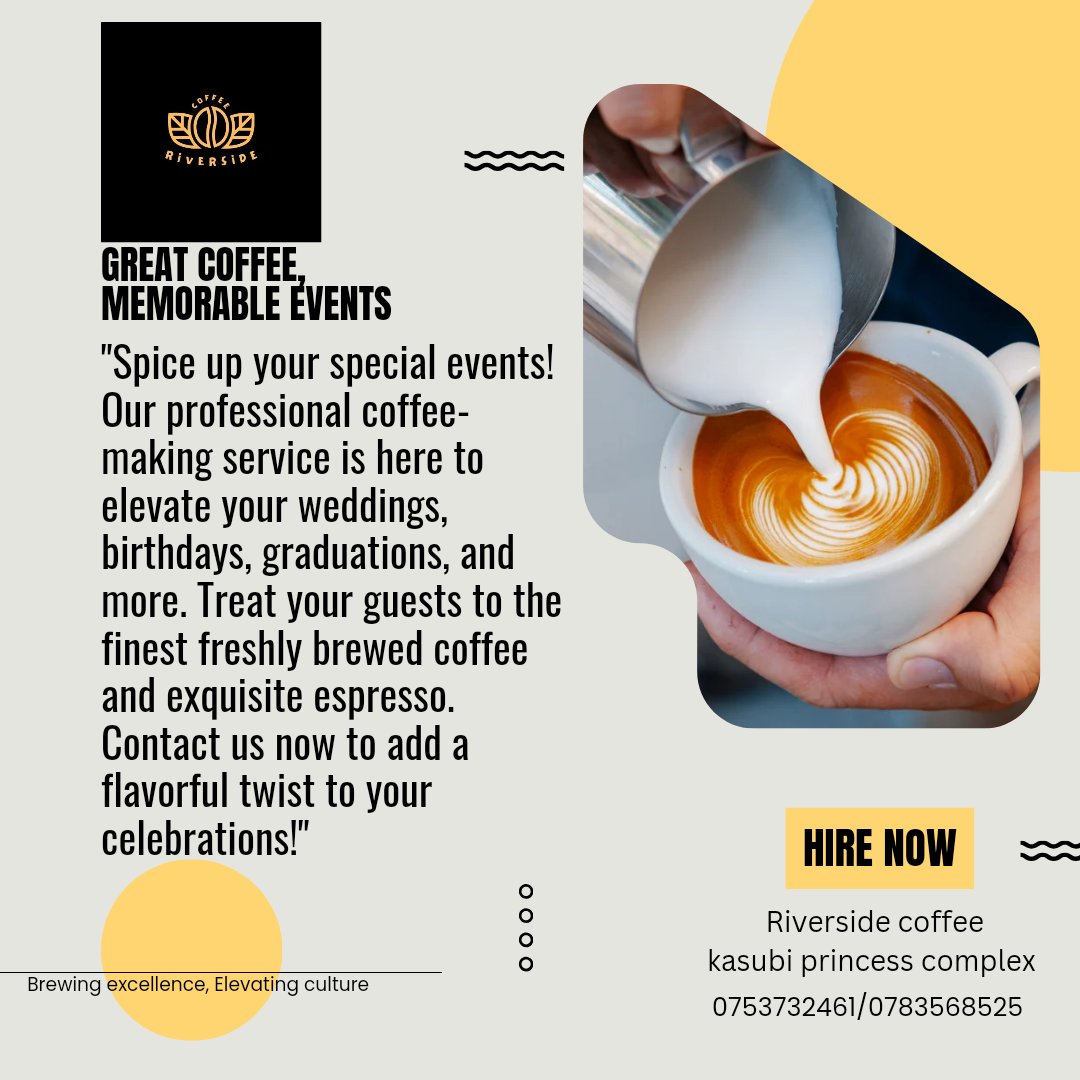 Elevate your coffee game with Riverside Coffee! Your ultimate source for specialty beans, barista training, and expert consultancy. Whether it's setting up your dream coffee shop or bringing the brew to your events, Riverside Coffee has you covered. Contact us today. 0753732461