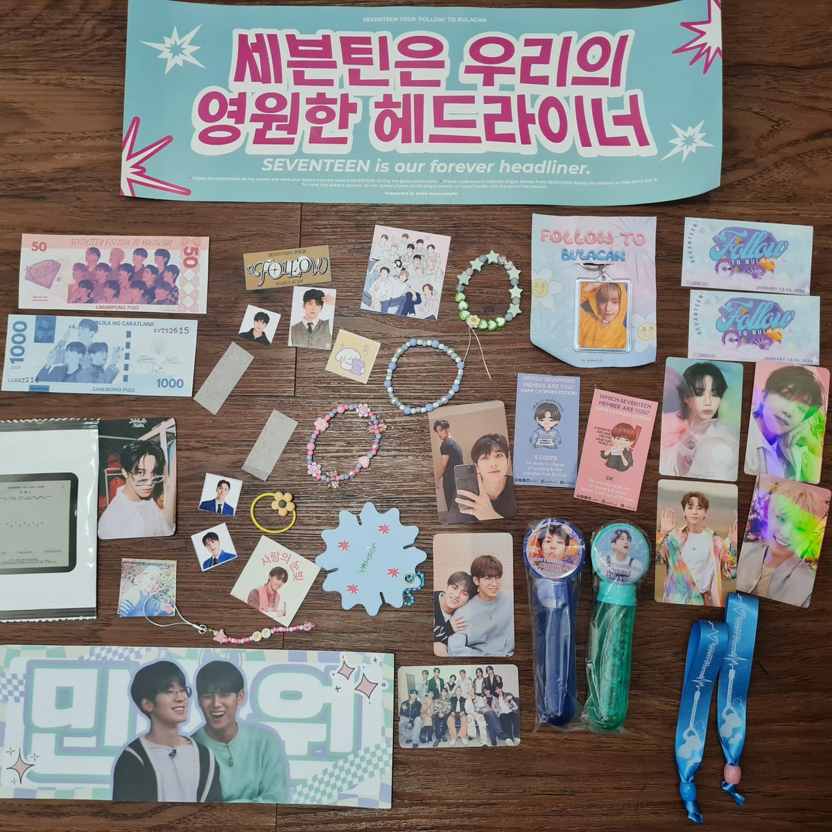 7luna1208's tweet photo. Goodies i got from #seventeeninbulacan thank you all so much! @_kimdhv @dearlyjh @occultzjm @syz_chaerry @iKONICarat_ @eadikit_ph @intominw @shujiseok_ @meikimchi https://t.co/SWcTyaiImQ