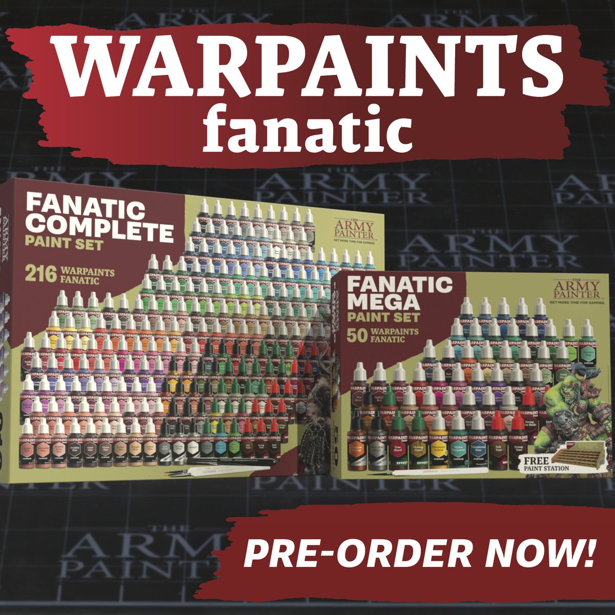 The future of miniature paint is here! The Warpaints Fanatic Mega and Complete Paint Sets are available for pre-order now:

Fanatic Mega Set:
EU: thearmypainter.pulse.ly/idfc2okmgq
US: thearmypainter.pulse.ly/gy5vgsgoml

Fanatic Complete Set:
EU: thearmypainter.pulse.ly/ustkum3t3k
US: thearmypainter.pulse.ly/enfpdldgis