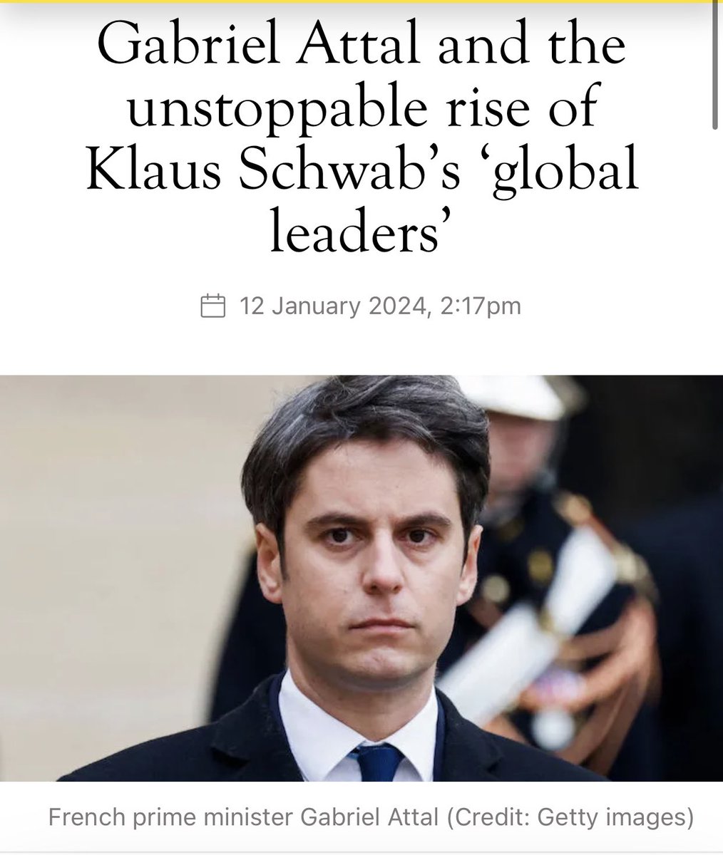 Interesting…Any thoughts? 
source: <a href="/TheSpectator/">The Spectator World</a> 
#WEF2024 #WEF2030Agenda #France #GabrielAttal
