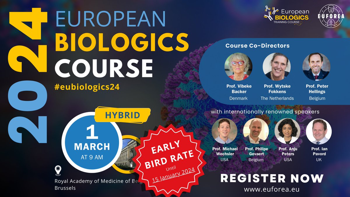 EUFOREA (@euforea) on Twitter photo 🚨 Attention: Last day for the early bird rate for the first edition of the EUFOREA's #Hybrid European Biologics Training Course set on 1 March.
Don't miss it and book your spot today for a physical presence at the <a href="/AcademieMed/">Académie royale de Médecine de Belgique</a> OR virtually:
web-eur.cvent.com/event/347dd7ba… 🚨 Attention: Last day for the early bird rate for the first edition of the EUFOREA's #Hybrid European Biologics Training Course set on 1 March.
Don't miss it and book your spot today for a physical presence at the <a href="/AcademieMed/">Académie royale de Médecine de Belgique</a> OR virtually:
web-eur.cvent.com/event/347dd7ba…
