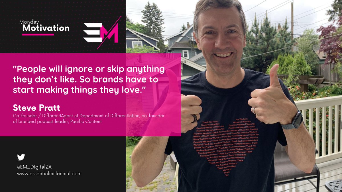 EM_DigitalZA's tweet photo. Nobody likes Mondays, right? Well... not for us!
We're on a mission to make Mondays something to look forward to and We believe it's great for business and, more importantly, for our clients.
Here's one of our favourite quotes from @steveprattca for your #MondayMotivation https://t.co/iwtoBUyts3