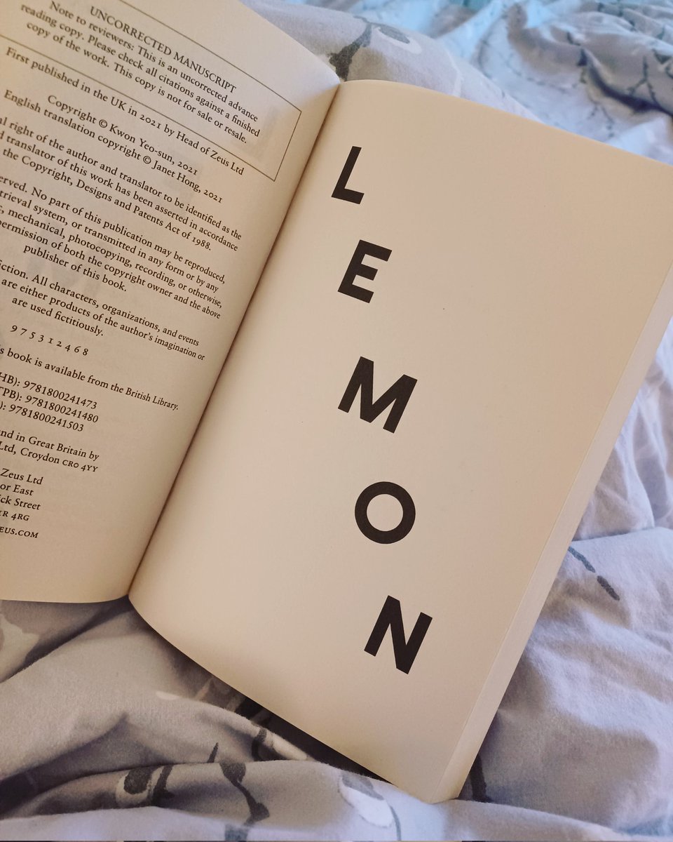I have a day off and am starting this beauty by #KwonYeoSun 🍋 𝗟 𝗘 𝗠 𝗢 𝗡 I hope #BlueMonday is kind to you! #booktwt #Lemon #books