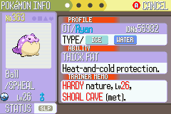 XortaClanc's tweet photo. Second shiny Spheal in Pokémon Sapphire (and third phase) on the hunt for shiny Snorunt!

It was only the 30th encounter of the day as well 😊 https://t.co/RKUz7k9iz4