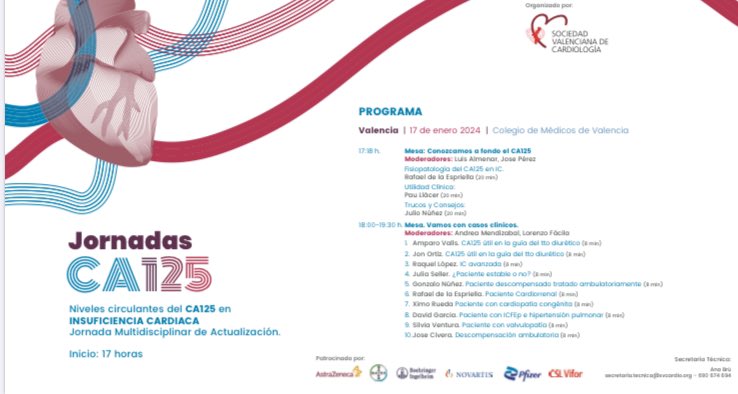 SVCardio's tweet photo. Arrancamos el año 2024 con nuestras actividades formativas❗️

No te pierdas la jornada multidisciplinaria de formación en CA125  desde el @IICOMV 

 🗓️ 17 enero desde las 17 h

Inscripciones gratuitas con mail a  secretaria.tecnica@svcardio.org https://t.co/KKCMyMLmlD