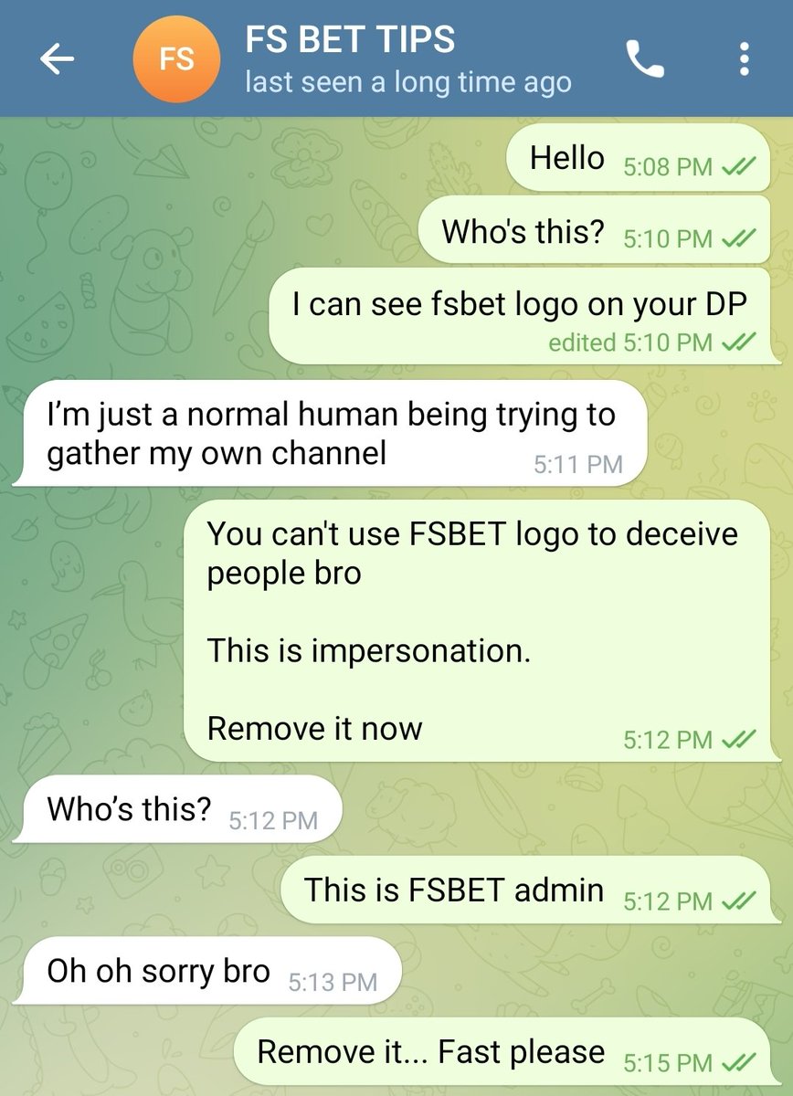 fsbettips's tweet photo. @itzsouthpaw1 You can see my chat with him telling him not to use my name again to DM people... Also you can see my post warning my subscribers of the scammer impersonating me

I've told my subscribers to report the account so be careful guys. No admin will DM you first for any reason https://t.co/m4Ms3yuTwr